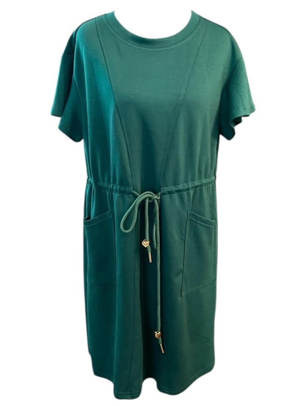 Women's EVALESS Green Drawstring T-Shirt Mini Dress M